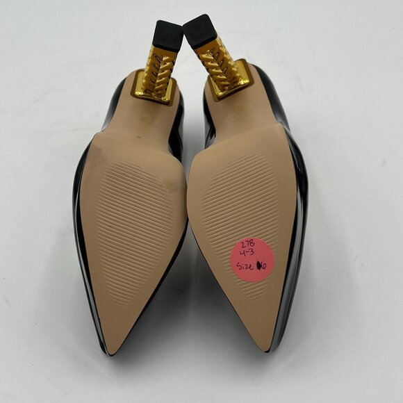 FSJ Black Platform Gold Metal Chain Chunky High Heel Pointed Toe Prom Pumps - Picture 6 of 6